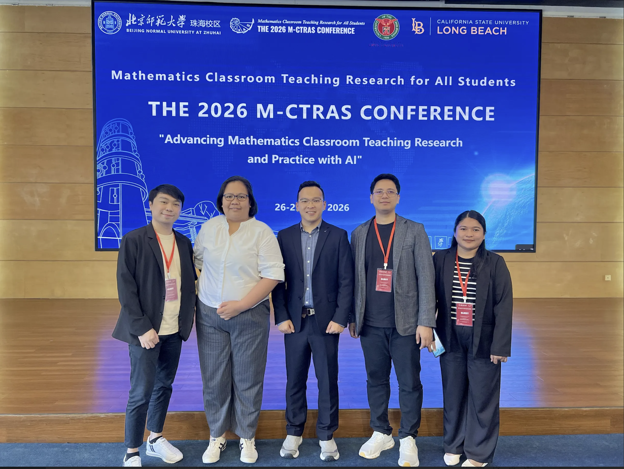 Mr. Mangubat, Dean Reyes, aProf. Wijaya, aProf. Ybañez and aProf. Ombid at the 2026 M-CTRAS Conference in Zhuhai, China.
